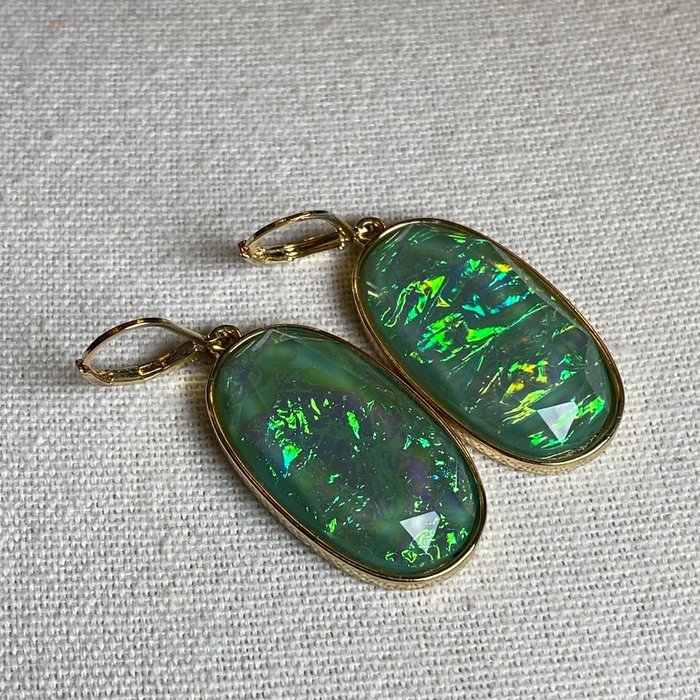 Iridescent Green and Gold Oval Earrings
